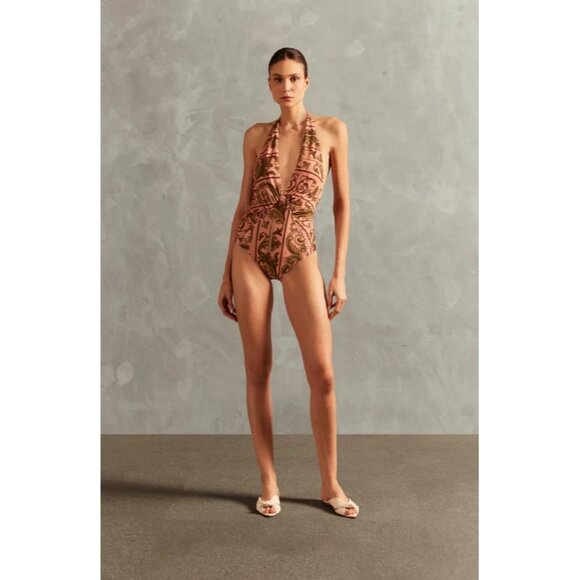 Adriana Degreas Hera Halterneck One Piece Swimsuit Pink Green Womens Size Small - Picture 2 of 10